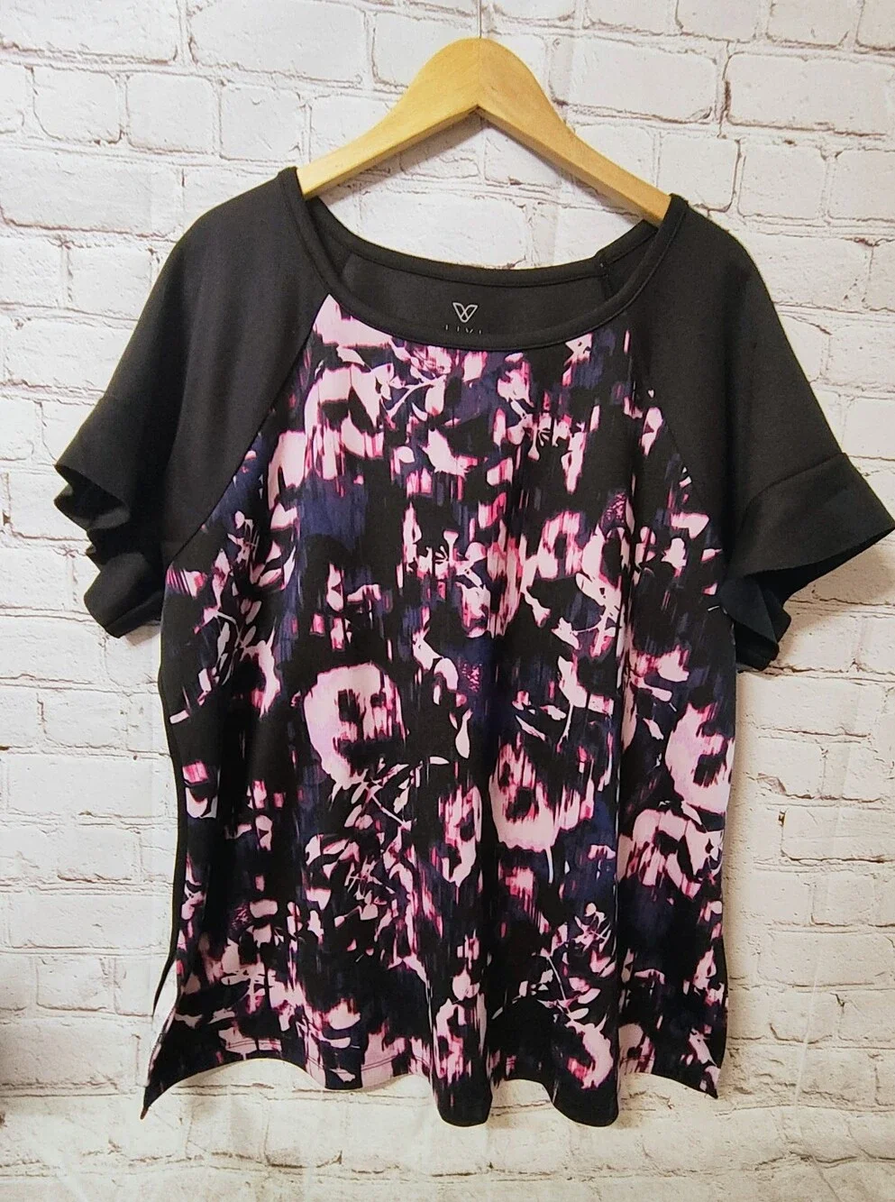 Livi Active Performance Liquid Floral Print Flutter Sleeve Top Tennis